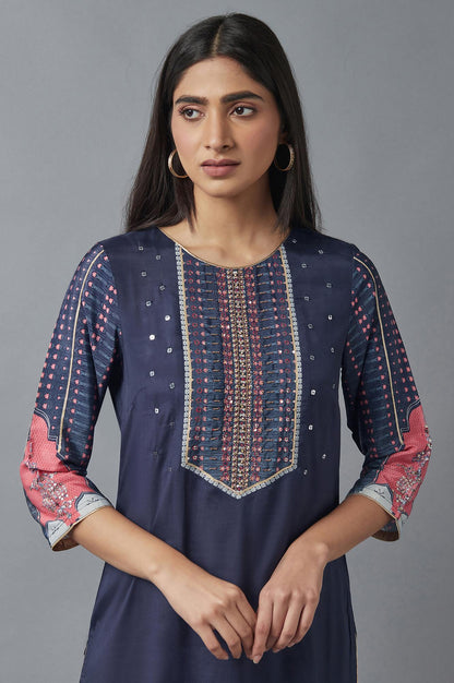 Navy Blue Floral Print kurta