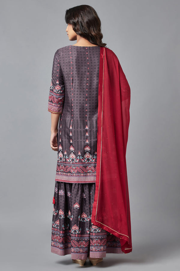Dark Grey kurta, Sharara and Dupatta Set