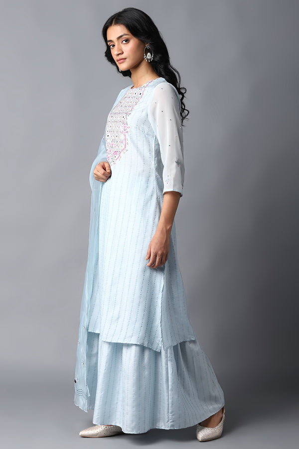 Light Blue kurta, Sharara And Dupatta Set