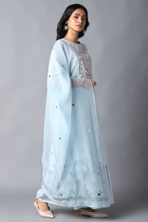 Light Blue kurta, Sharara And Dupatta Set