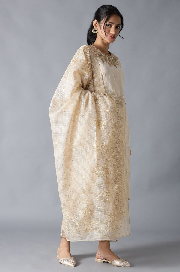 Ecru And Beige Heavy Festive kurta With Parallel Pants And Dupatta