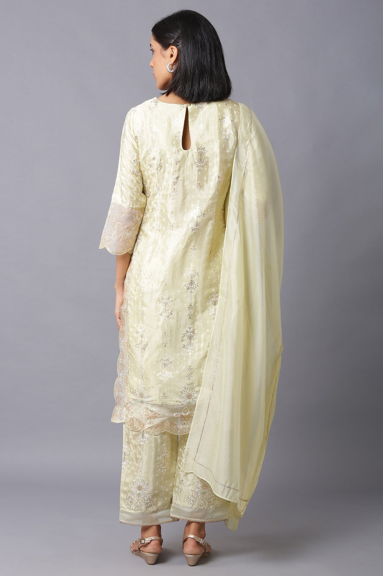 Lime Green Embroidered kurta With Parallel Pants And Dupatta