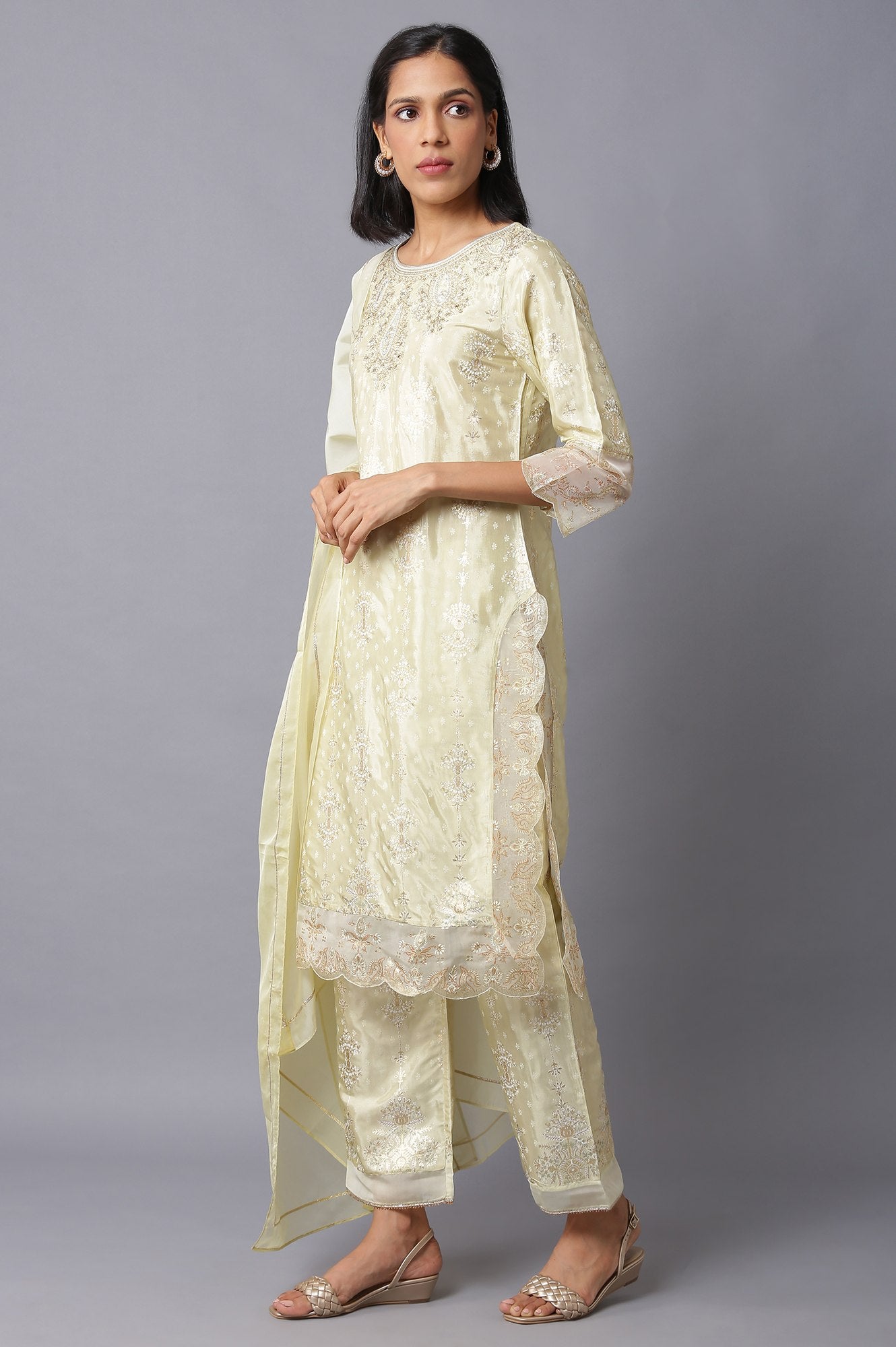 Lime Green Embroidered kurta With Parallel Pants And Dupatta