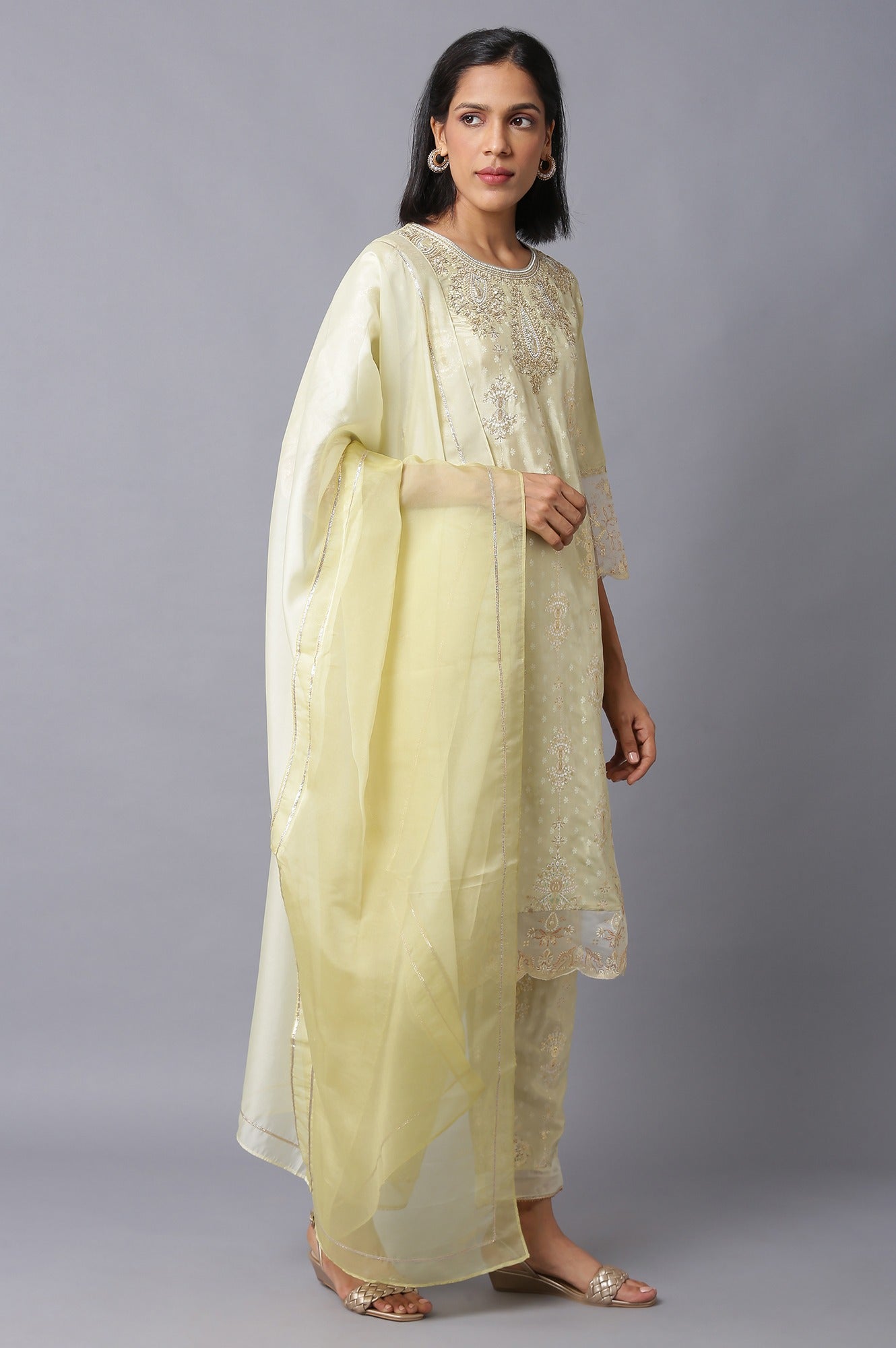 Lime Green Embroidered kurta With Parallel Pants And Dupatta