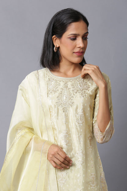 Lime Green Embroidered kurta With Parallel Pants And Dupatta