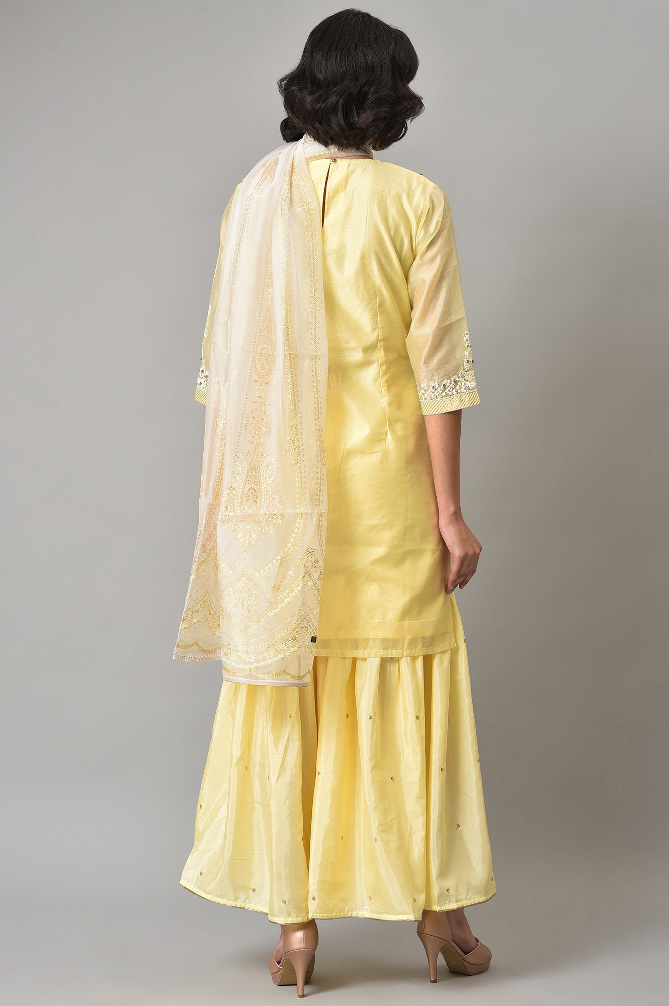 Light Yellow Short kurta With Sharara And Dupatta