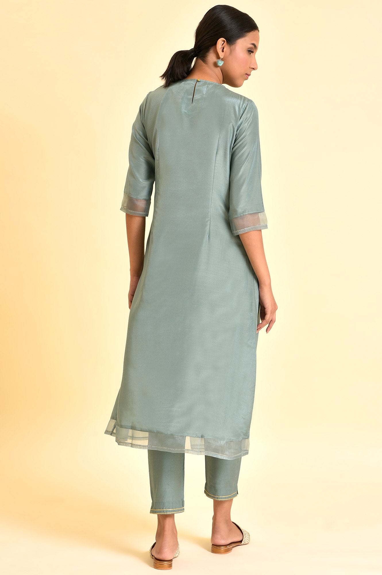 Sage Green Angrakha Kurta And Pants Set