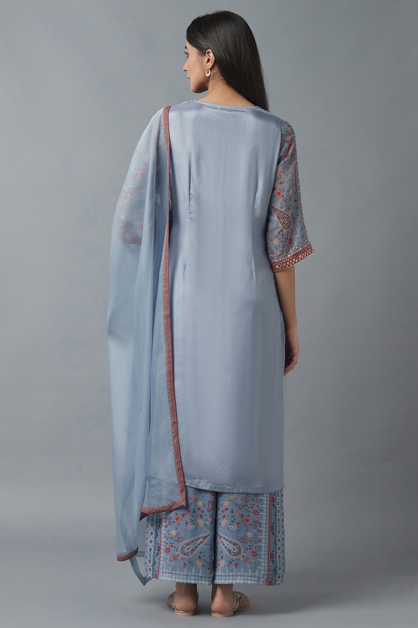 Sky Blue kurta, Parallel Pants and Dupatta Set