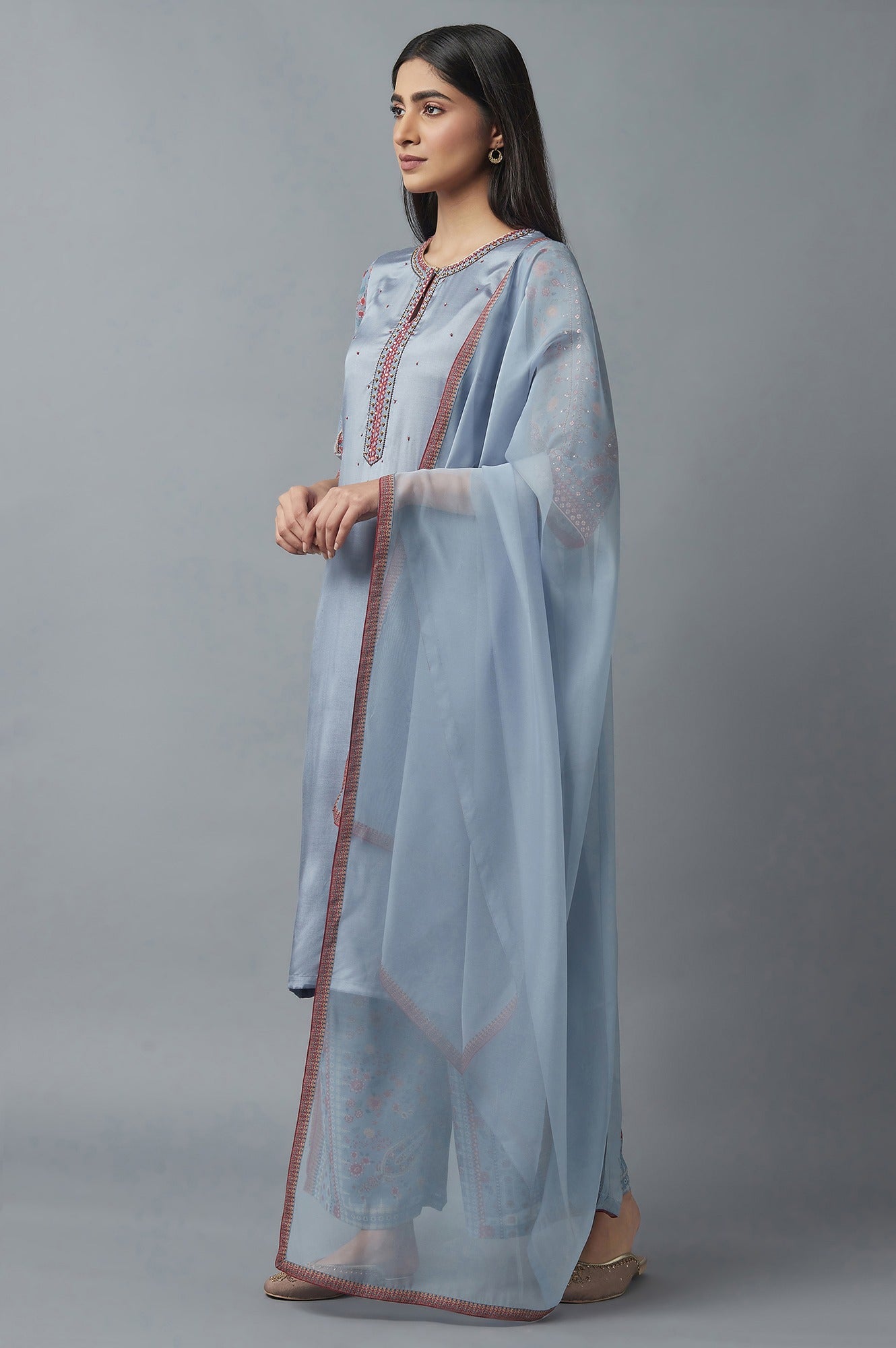 Sky Blue kurta, Parallel Pants and Dupatta Set