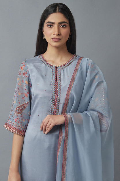 Sky Blue kurta, Parallel Pants and Dupatta Set