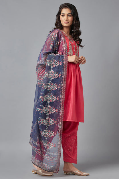 Coral Red A-line kurta, Salwar and Dupatta Set