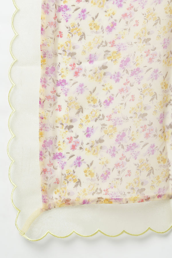 Lemon Yellow Embroidered Chanderi kurta With Slim Pants And Dupatta