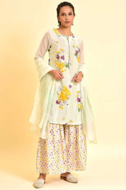 Green Printed kurta With Sharara And Dupatta