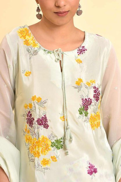 Green Printed kurta With Sharara And Dupatta