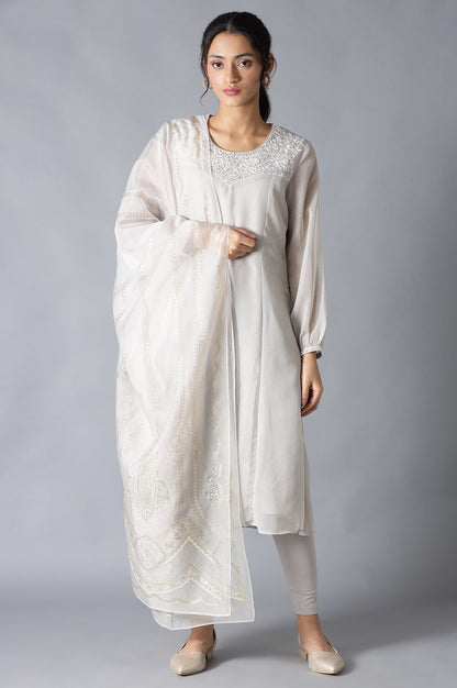 Grey Embroidered kurta With Parallel Pants And Dupatta