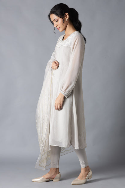 Grey Embroidered kurta With Parallel Pants And Dupatta