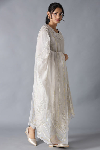 Grey Embroidered kurta With Parallel Pants And Dupatta