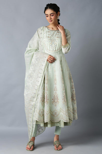 Light Green Heavy Festive Kota Anarkali kurta Set