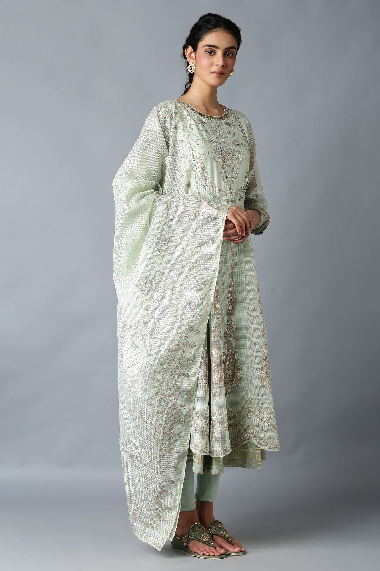 Light Green Heavy Festive Kota Anarkali kurta Set