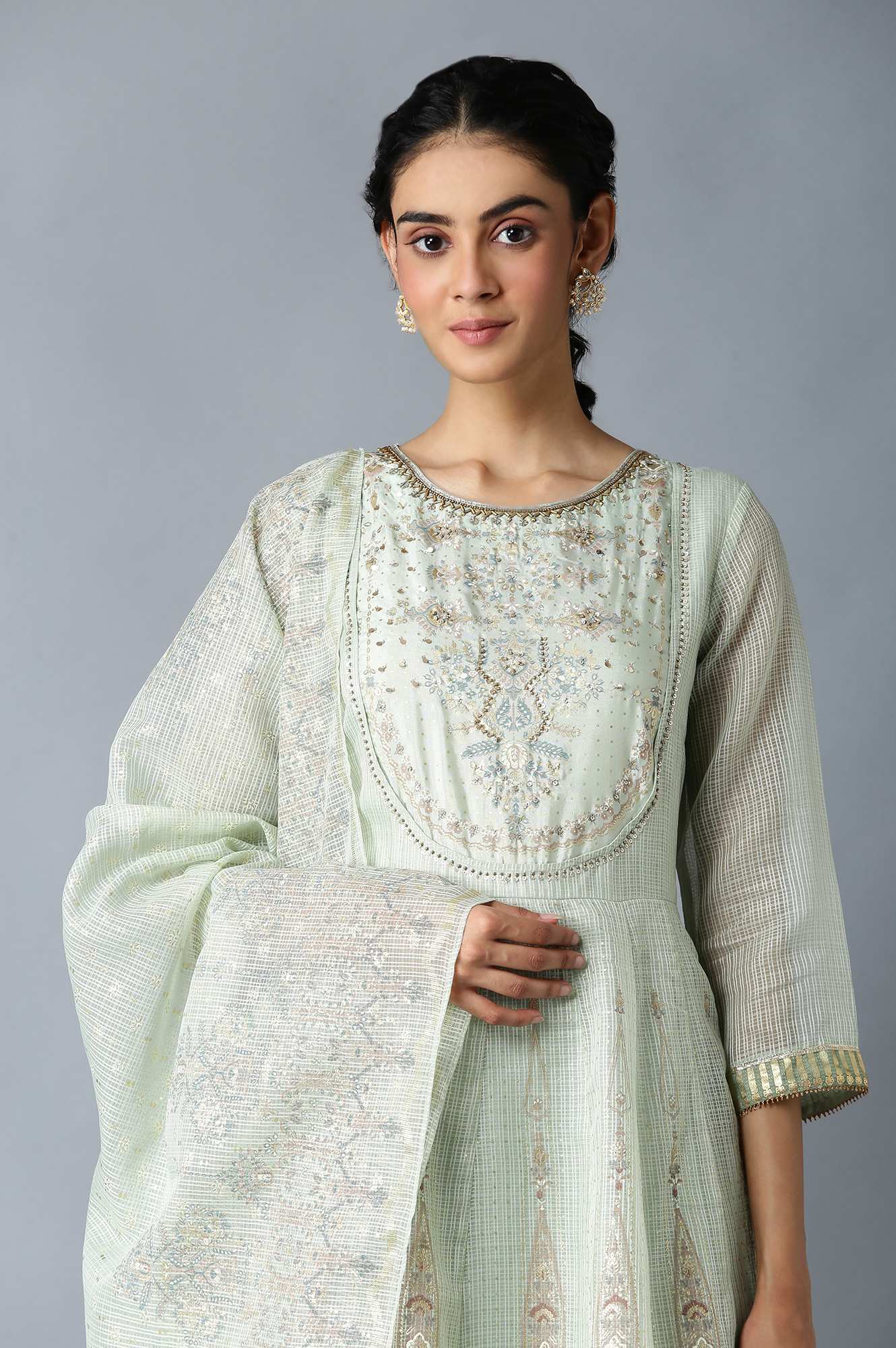 Light Green Heavy Festive Kota Anarkali kurta Set