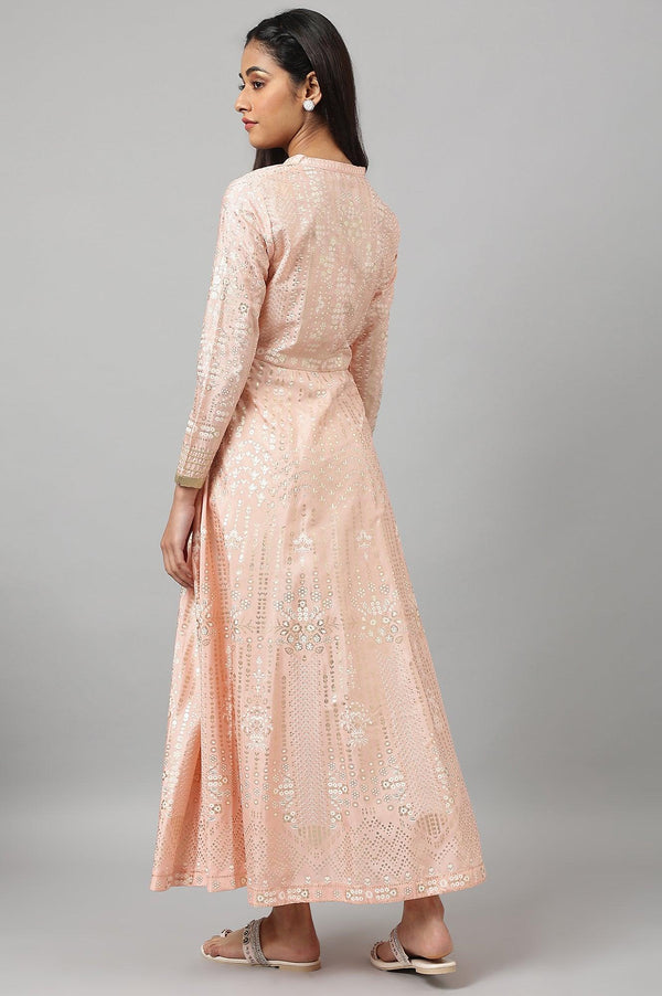 Light Pink Placement Print Flared Dress