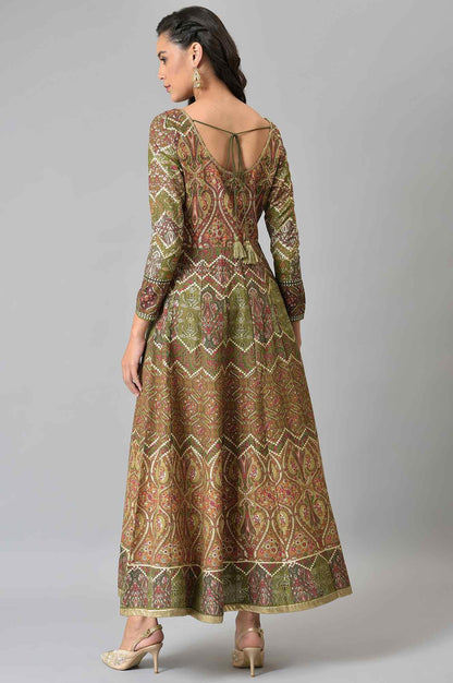 Olive Green Glitter Print Dress - wforwoman