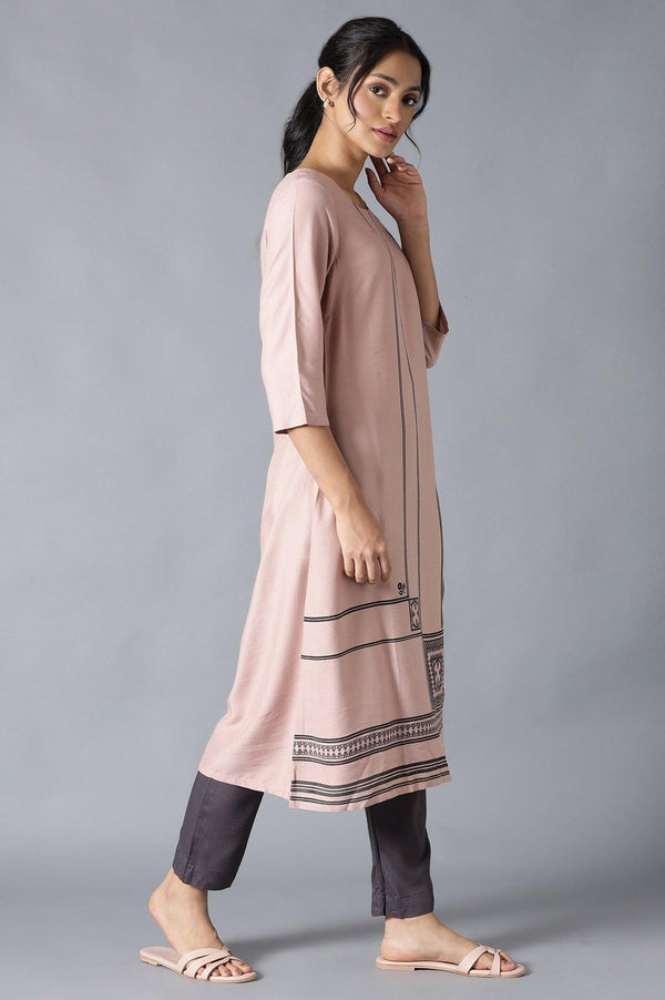 Salmon Pink Placement Print kurta