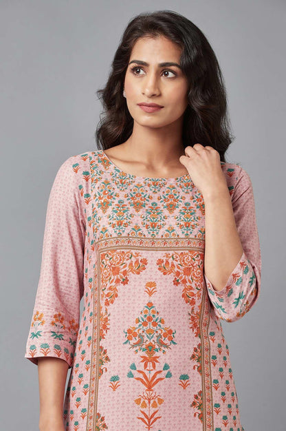 Light Pink Floral kurta with Sequin Work - wforwoman