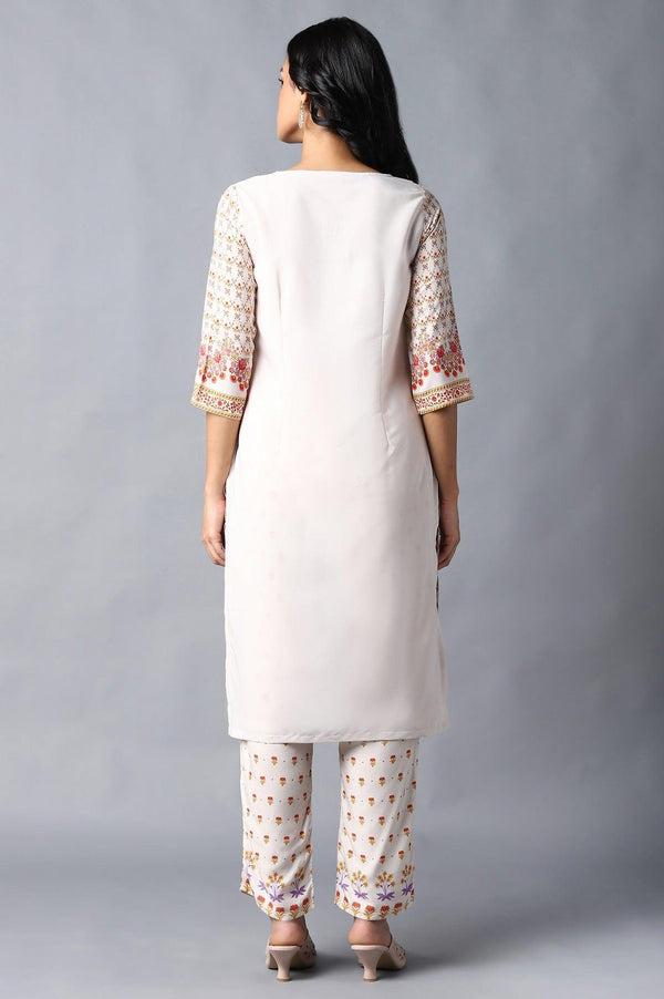 Ecru Round Neck kurta With Multicoloured Floral Print