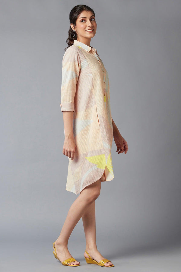 Coral Floral Print Cotton Shirt Dress