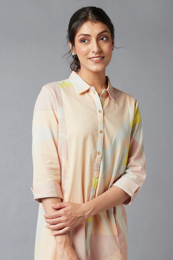 Coral Floral Print Cotton Shirt Dress