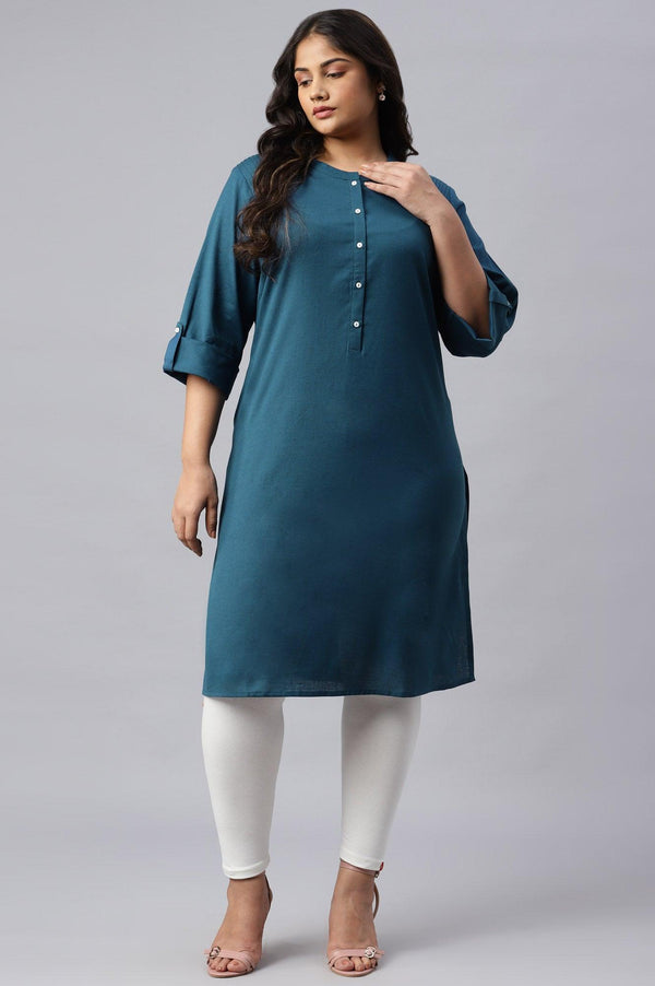 Blue Half Placket Plus Size Shirt kurta