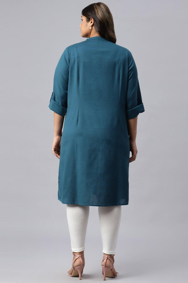 Blue Half Placket Plus Size Shirt kurta