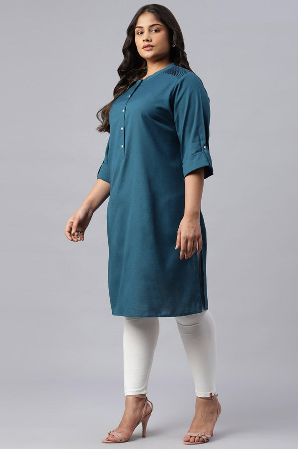 Blue Half Placket Plus Size Shirt kurta