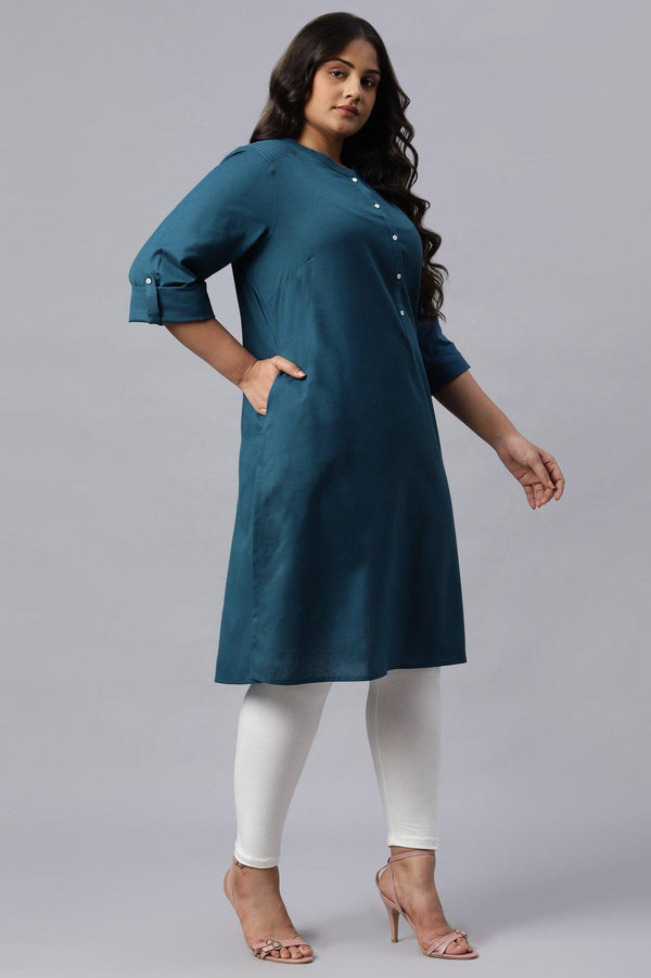 Blue Half Placket Plus Size Shirt kurta