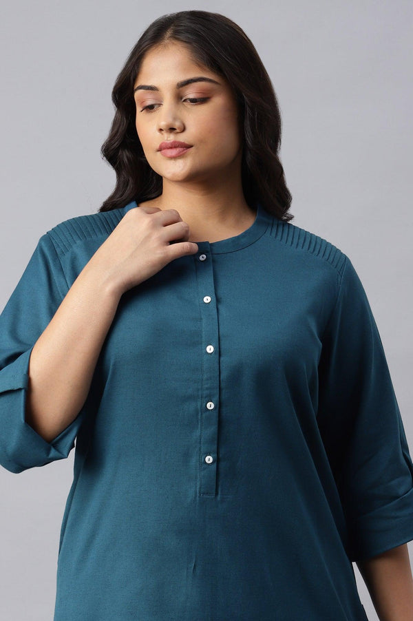 Blue Half Placket Plus Size Shirt kurta