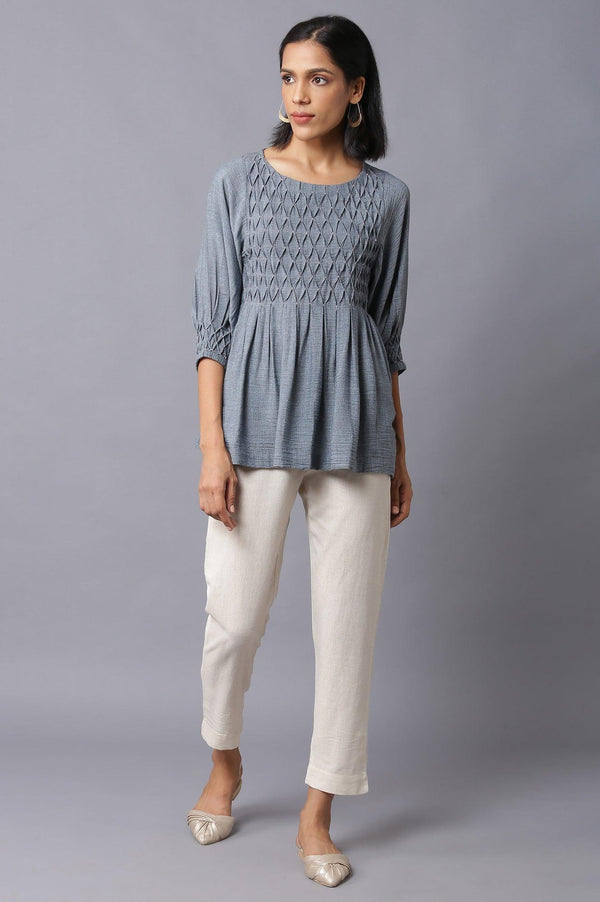 Dark Blue Top with Smocked Detail