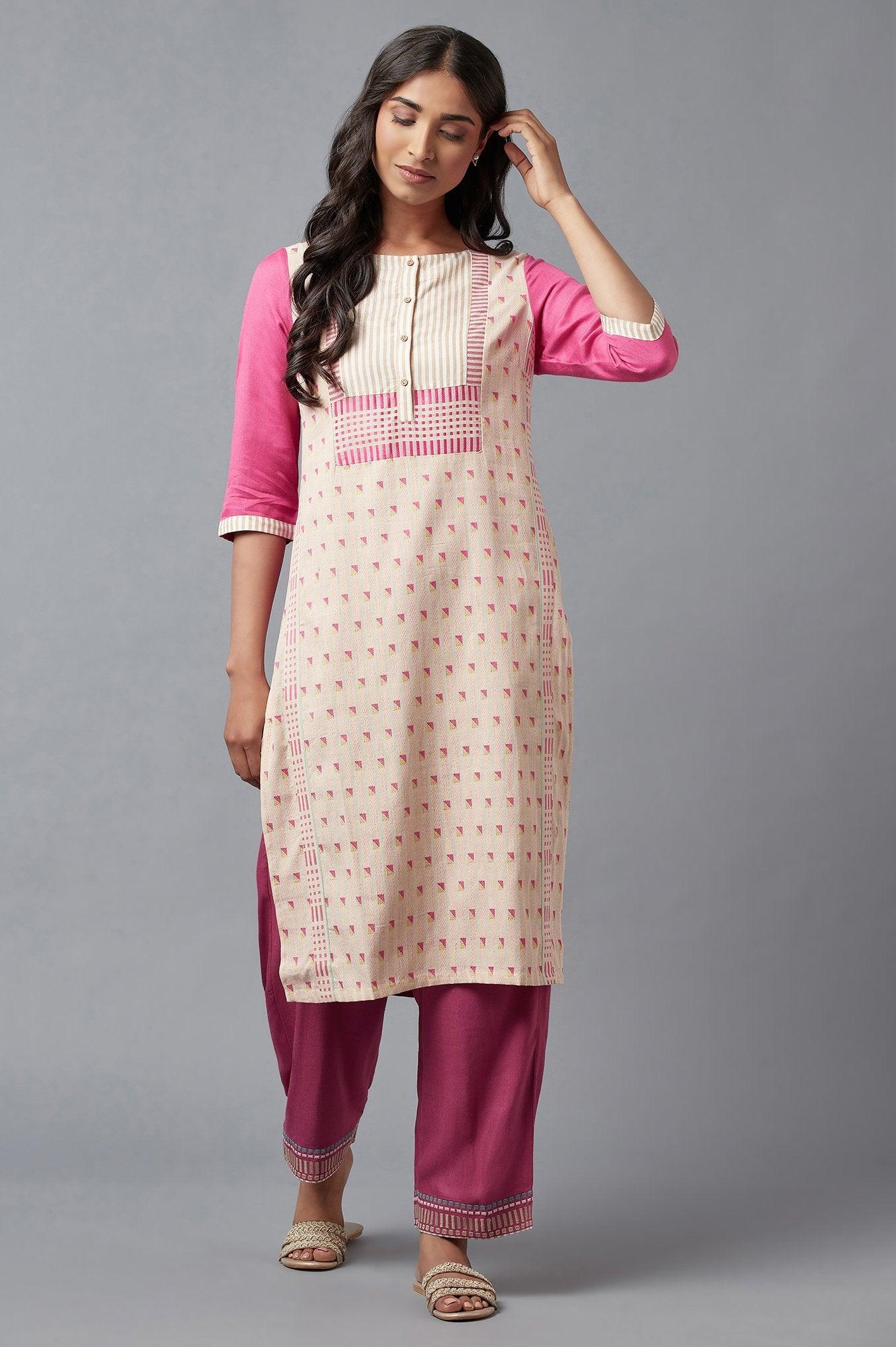 Pink Solid Slim Pants With Embroidery - wforwoman