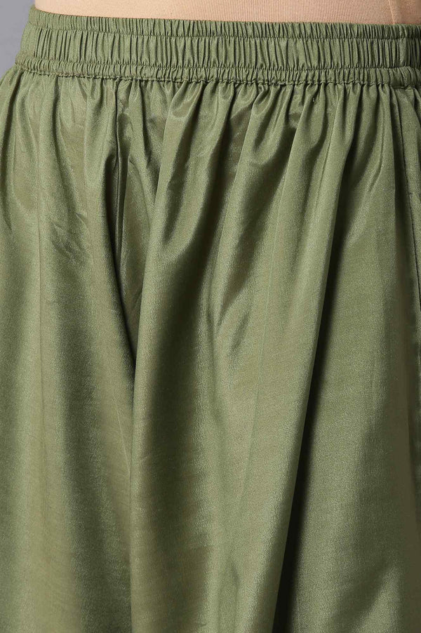 Olive Green Embroidered kurta And Draped Pants Set