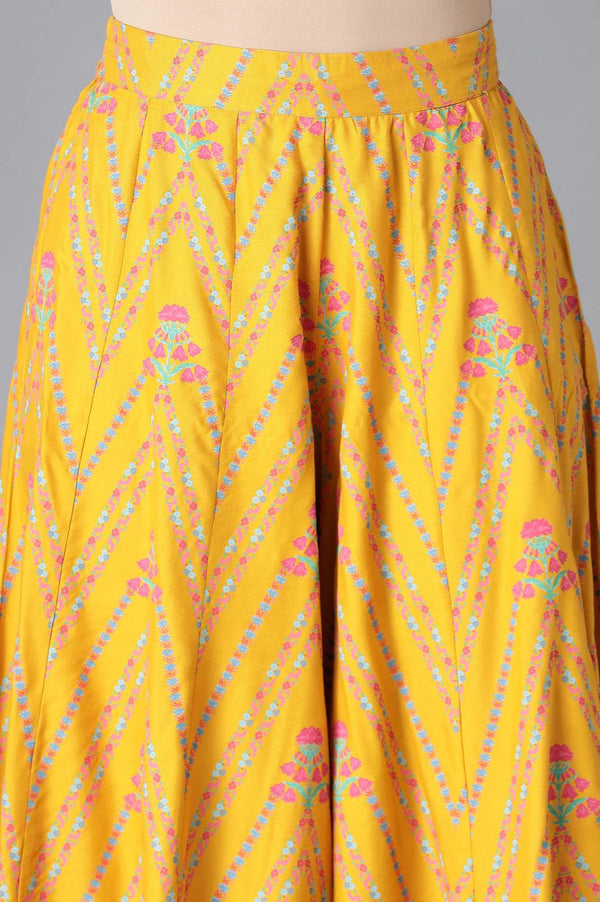 Yellow Floral kurta In Boat Neck With Culottes And Dupatta