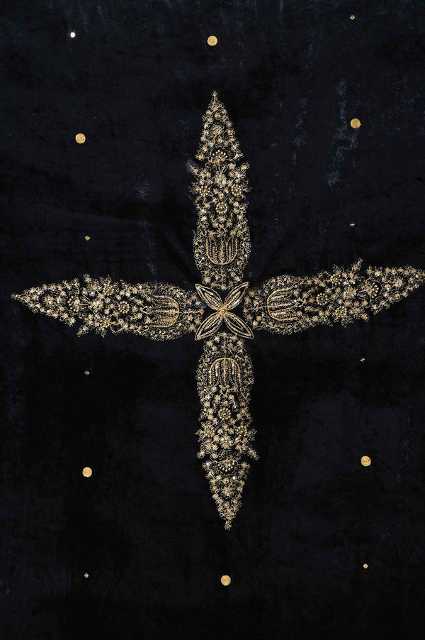 Navy Blue Embroidered Velvet Shawl