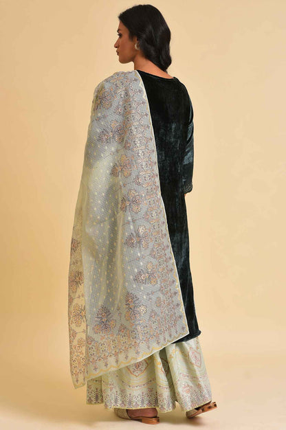 Dark Green Embellished Velvet kurta, Sharara And Dupatta Set