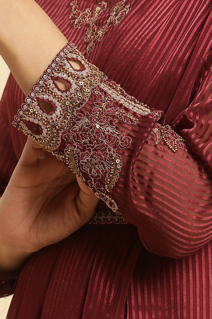 Maroon Jewelled Neck Pre-Drape Saree Dress