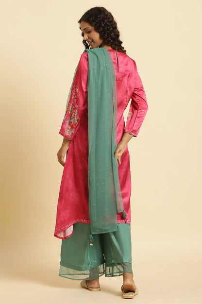 Pink Digital Printed Kurta, Pants And Dupatta Set