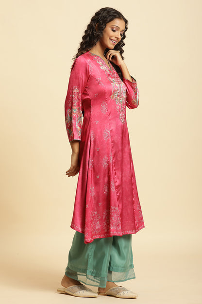 Pink Digital Printed Kurta, Pants And Dupatta Set