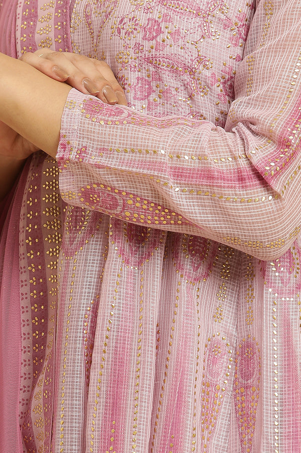 Soft Pink Panelled Layered Gown And Dupatta Set