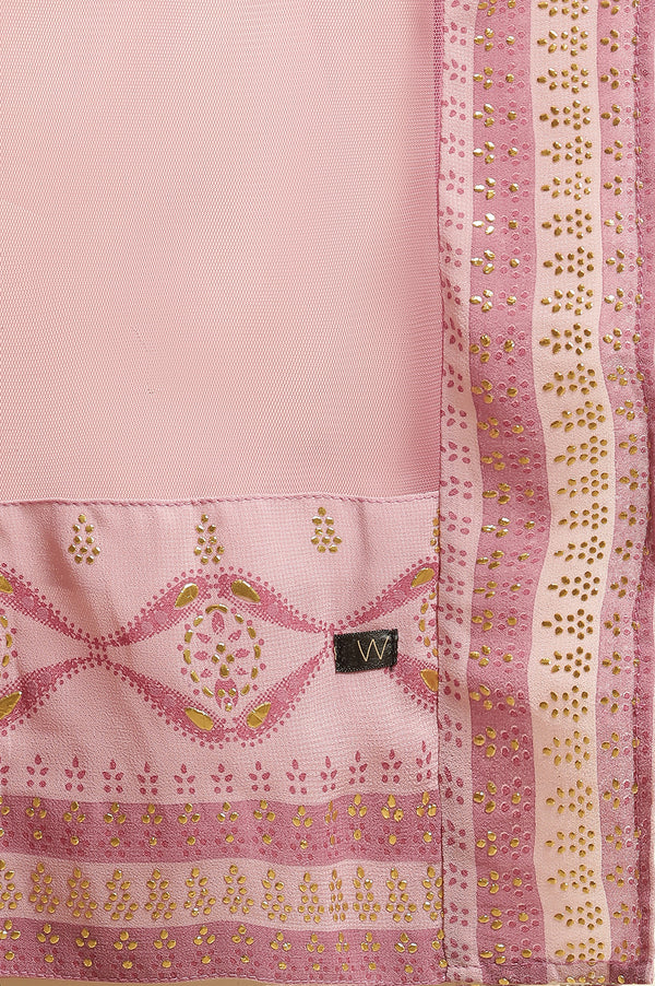 Soft Pink Panelled Layered Gown And Dupatta Set