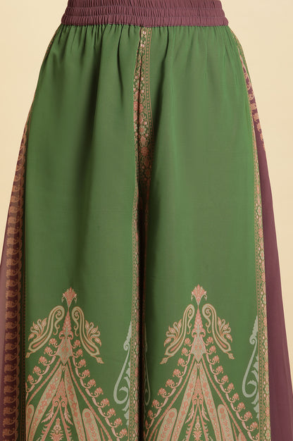 Green Placement Printed Georgette Kurta, Pants And Dupatta Set