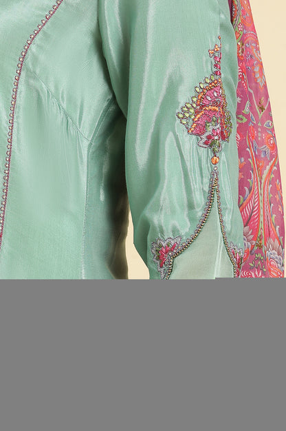 Seas Green Embroidered Kurta, Pants &amp; Dupatta Set