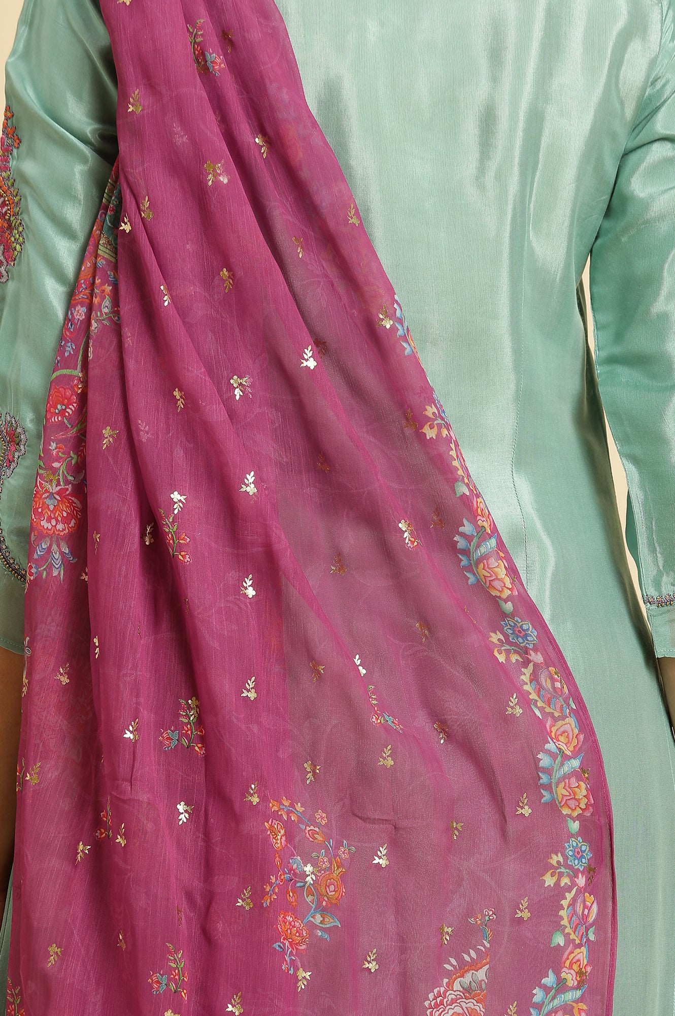 Seas Green Embroidered Kurta, Pants &amp; Dupatta Set